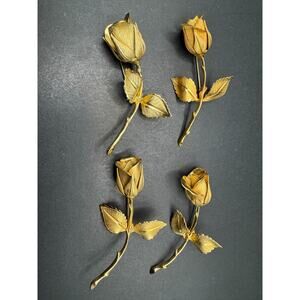 Vintage Giovanni Signed Beautiful Gold Tone Rose Flower Brooch Pin Lot of 4